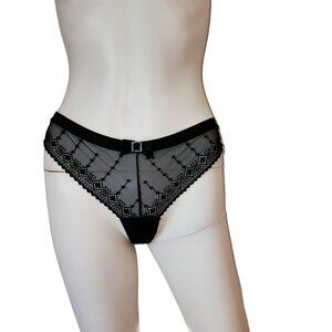 Vintage LOU Paris Lace Thong Panty Accented with Rhinestone Buckle